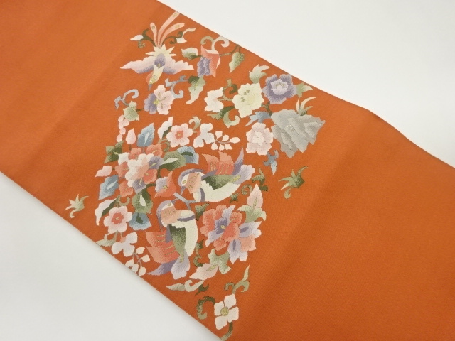 綴れ花鳥模様織出し名古屋帯